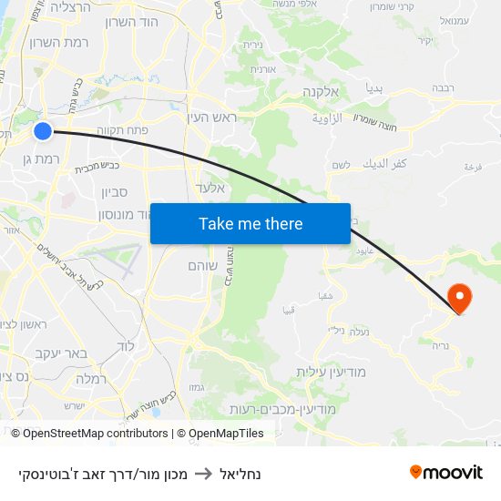 מכון מור/דרך זאב ז'בוטינסקי to נחליאל map