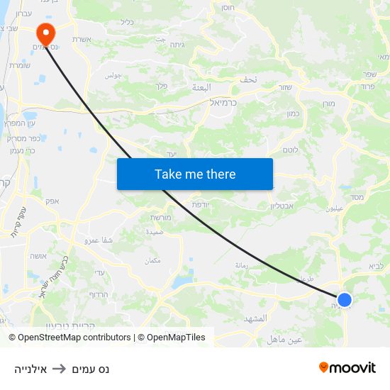 אילנייה to נס עמים map