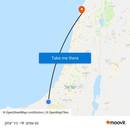 ניר יצחק to נס עמים map