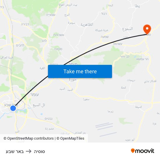 באר שבע to סוסיה map