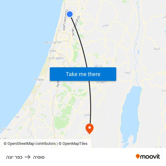 כפר יונה to סוסיה map