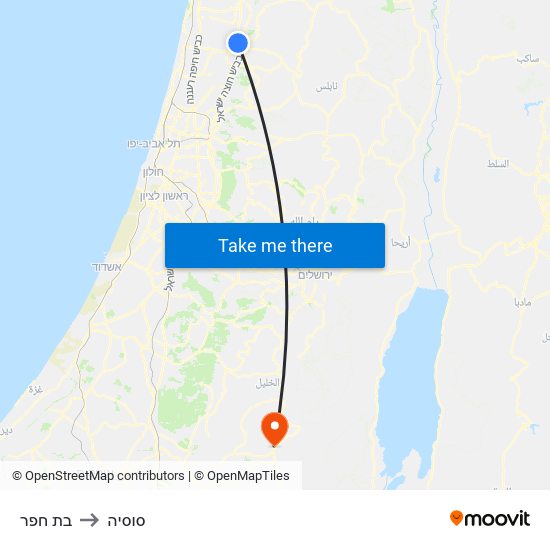 בת חפר to סוסיה map