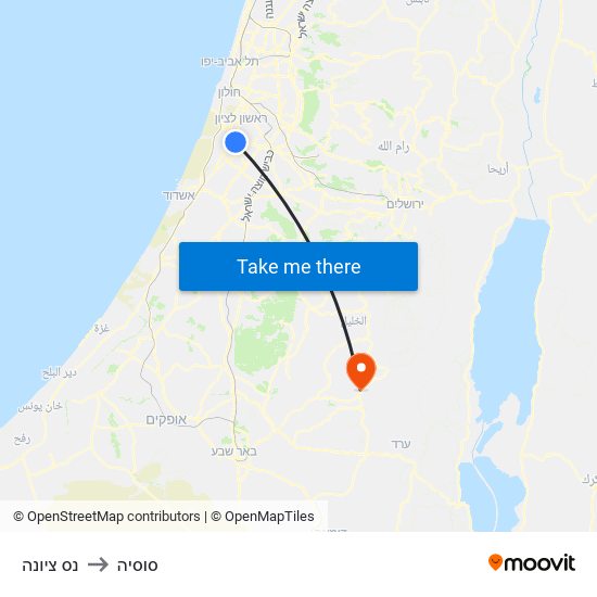 נס ציונה to סוסיה map