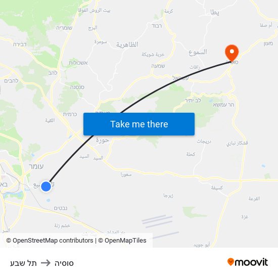 תל שבע to סוסיה map