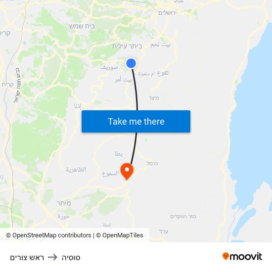 ראש צורים to סוסיה map