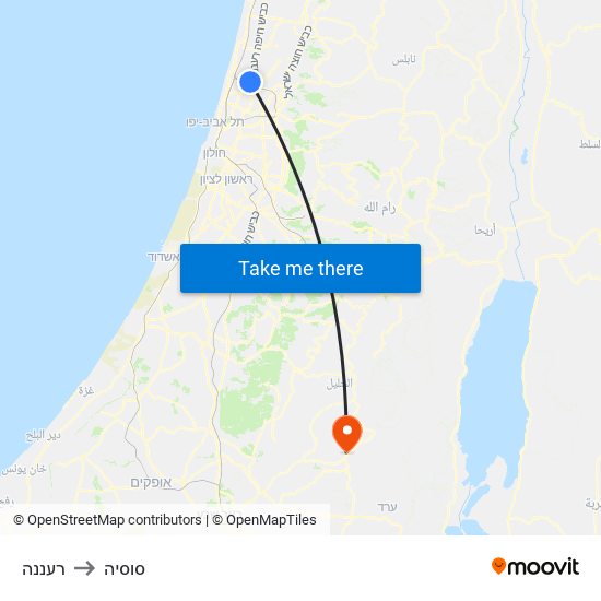 רעננה to סוסיה map