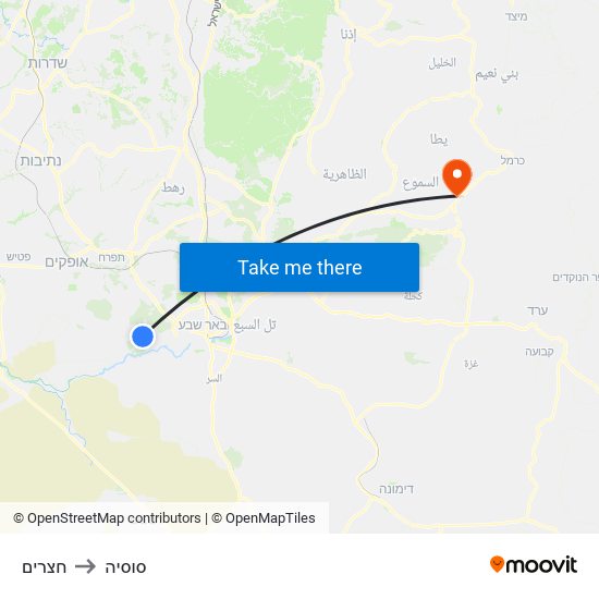 חצרים to סוסיה map