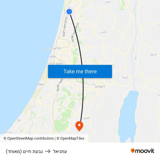 גבעת חיים (מאוחד) to עתניאל map