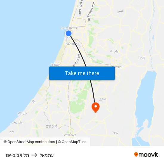 תל אביב-יפו to עתניאל map