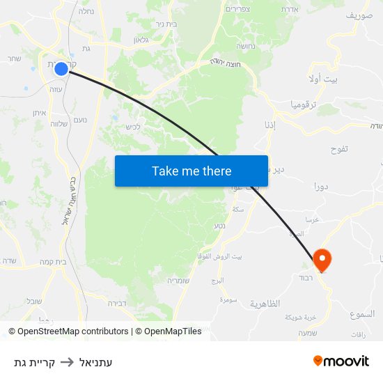 קריית גת to עתניאל map