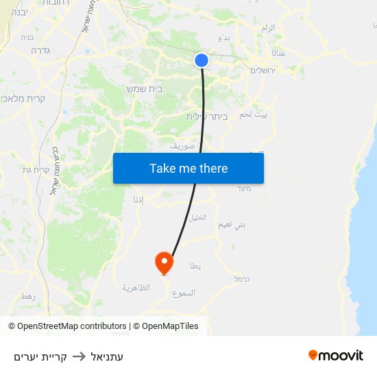 קריית יערים to עתניאל map