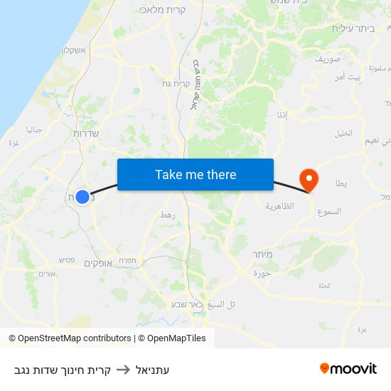 קרית חינוך שדות נגב to עתניאל map