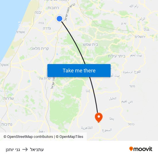 גני יוחנן to עתניאל map