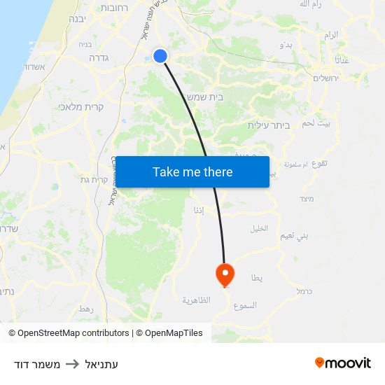 משמר דוד to עתניאל map