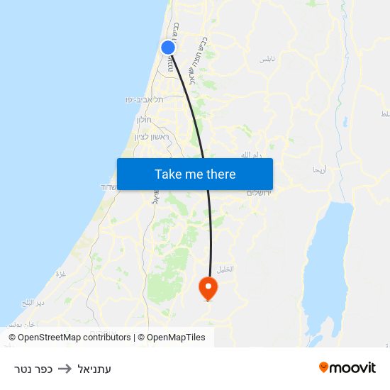 כפר נטר to עתניאל map