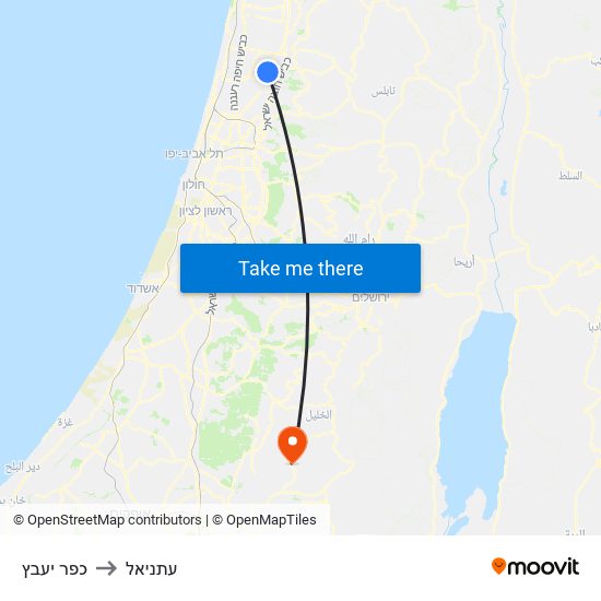 כפר יעבץ to עתניאל map