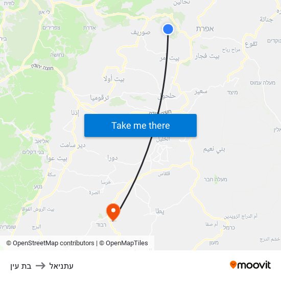 בת עין to עתניאל map