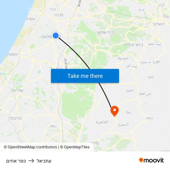 כפר אחים to עתניאל map