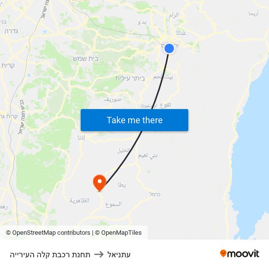 תחנת רכבת קלה העירייה to עתניאל map