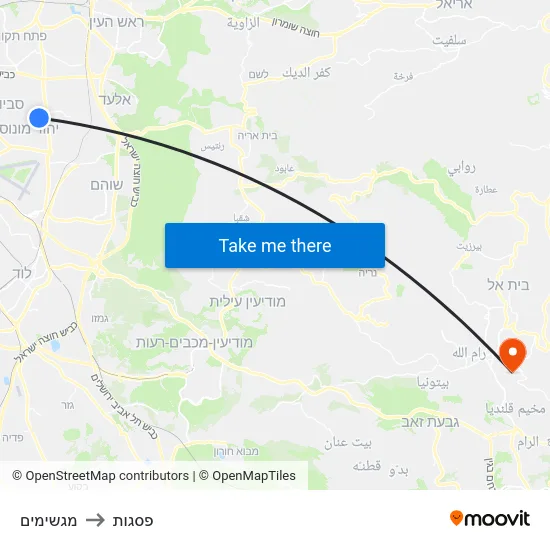 מגשימים to פסגות map