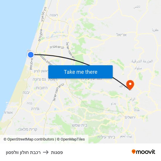 רכבת חולון וולפסון to פסגות map