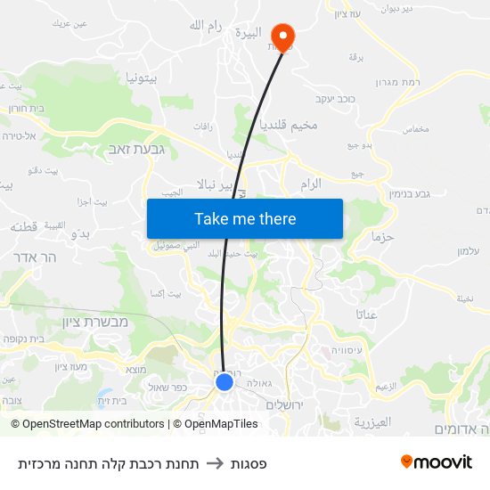 תחנת רכבת קלה תחנה מרכזית to פסגות map