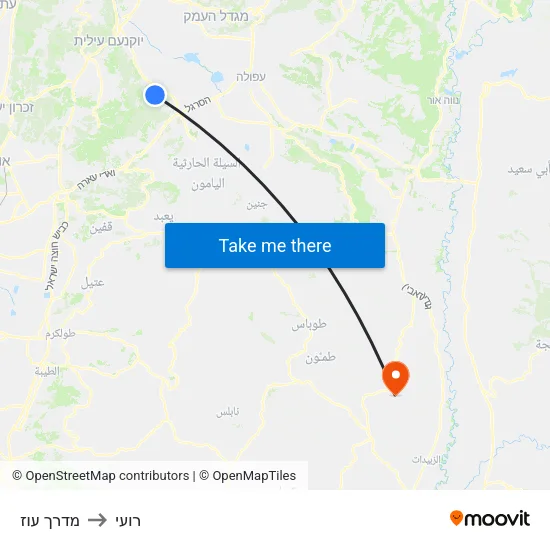 מדרך עוז to רועי map