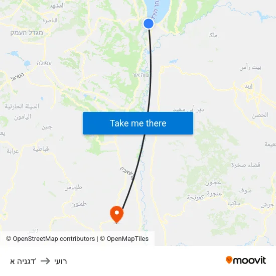 דגניה א' to רועי map