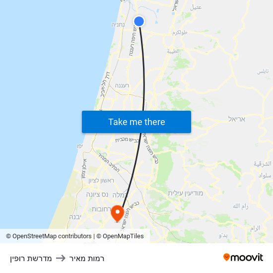 מדרשת רופין to רמות מאיר map