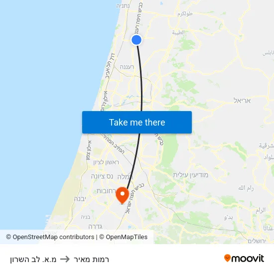 מ.א. לב השרון to רמות מאיר map