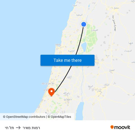 תל חי to רמות מאיר map