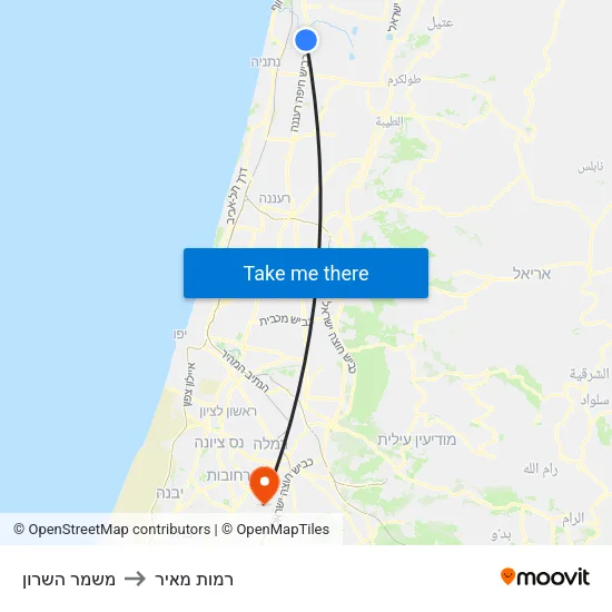 משמר השרון to רמות מאיר map