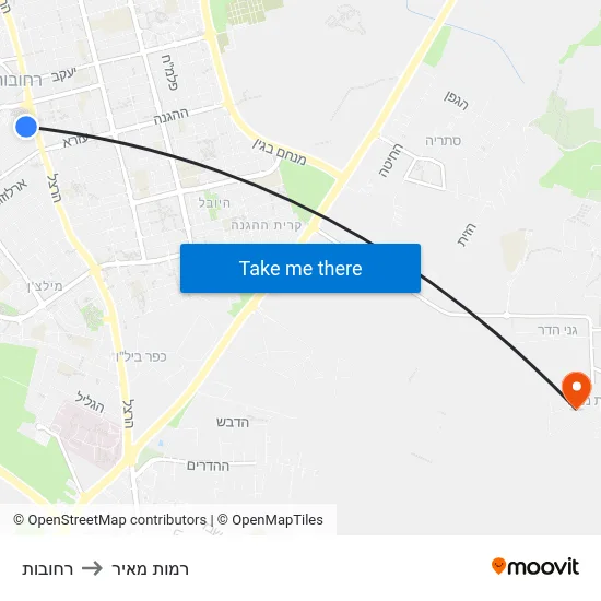 רחובות to רמות מאיר map