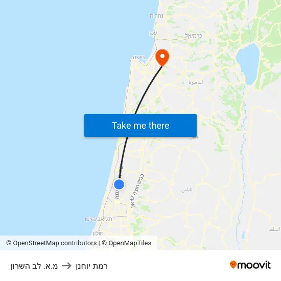 מ.א. לב השרון to רמת יוחנן map
