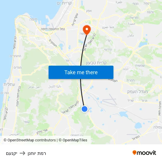 יקנעם to רמת יוחנן map