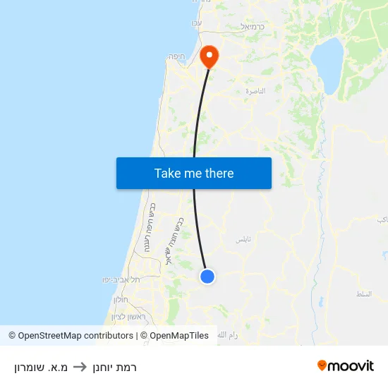 מ.א. שומרון to רמת יוחנן map