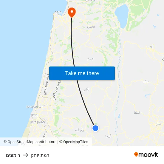 רימונים to רמת יוחנן map