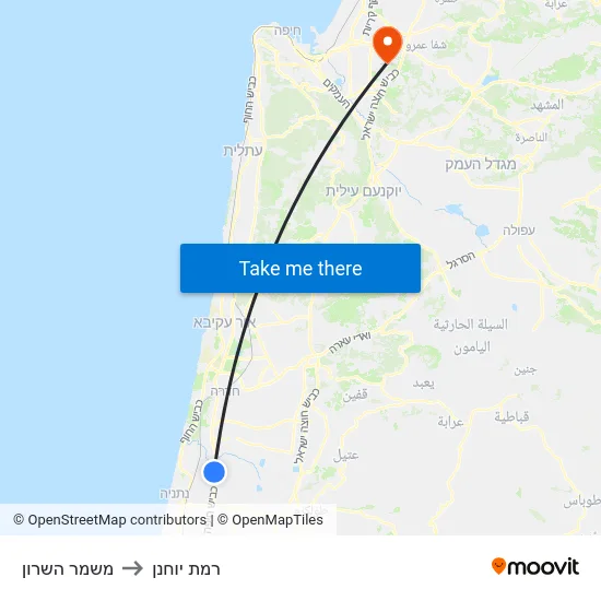 משמר השרון to רמת יוחנן map