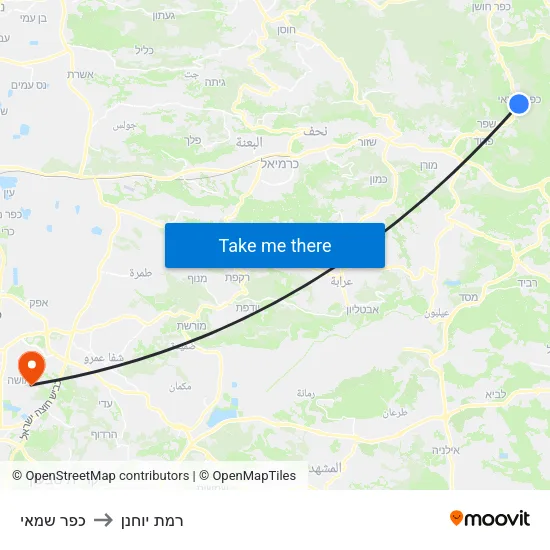 כפר שמאי to רמת יוחנן map