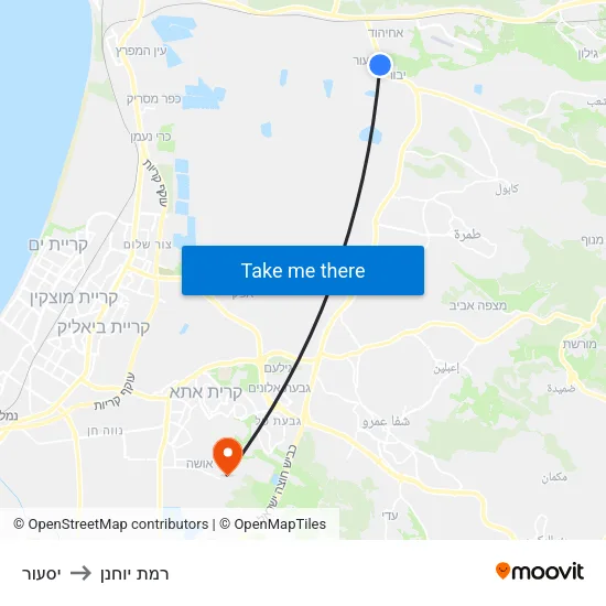 יסעור to רמת יוחנן map