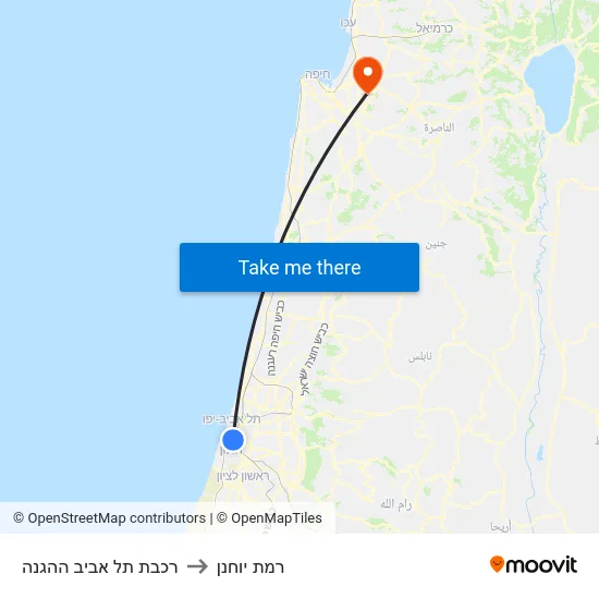 רכבת תל אביב ההגנה to רמת יוחנן map
