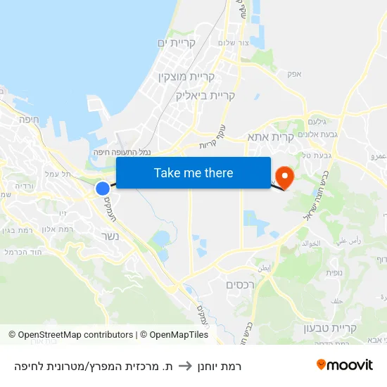 ת. מרכזית המפרץ/מטרונית לחיפה to רמת יוחנן map