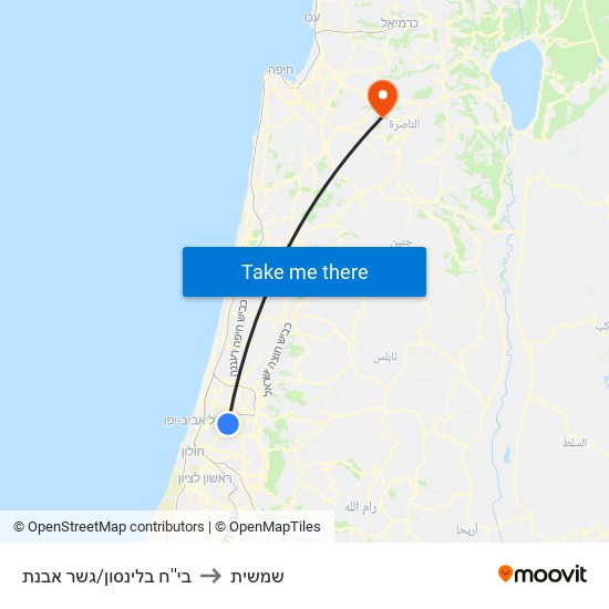 בי''ח בלינסון/גשר אבנת to שמשית map