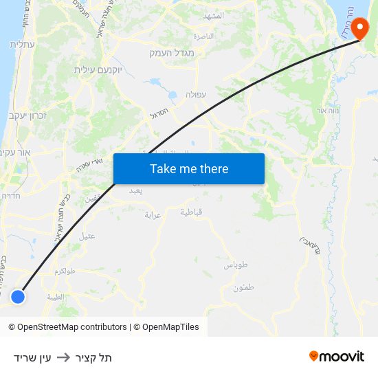 עין שריד to תל קציר map
