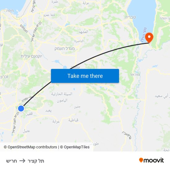 חריש to תל קציר map
