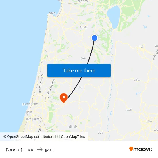 טמרה (יזרעאל) to ברקן map