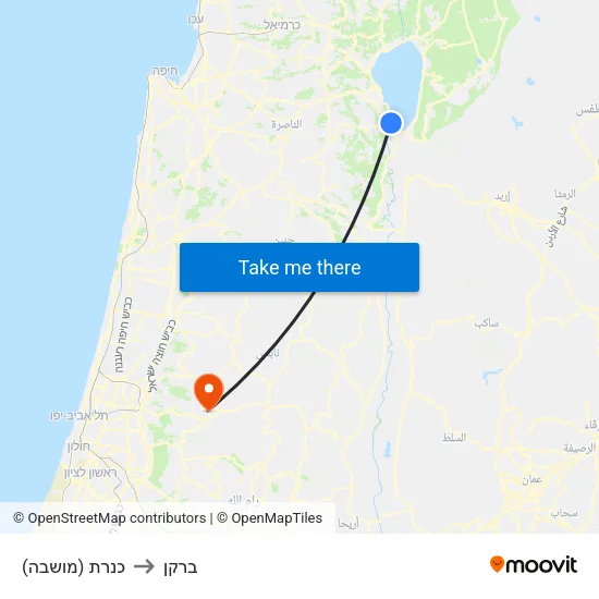 כנרת (מושבה) to ברקן map
