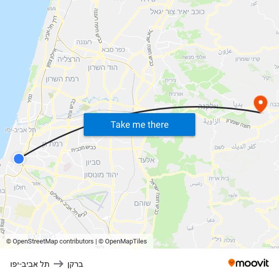 תל אביב-יפו to ברקן map