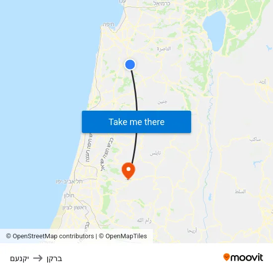 יקנעם to ברקן map