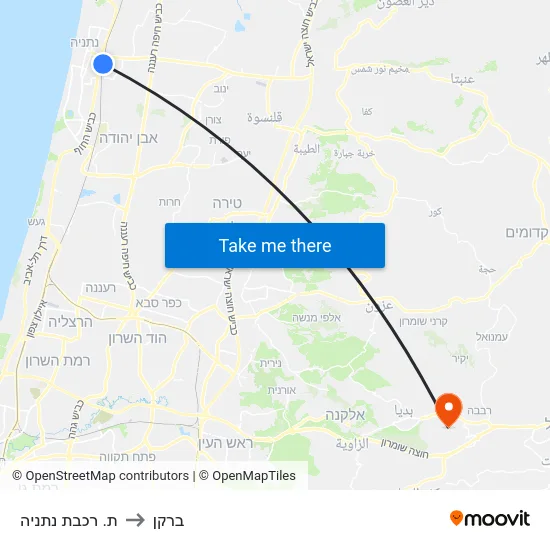 ת. רכבת נתניה to ברקן map